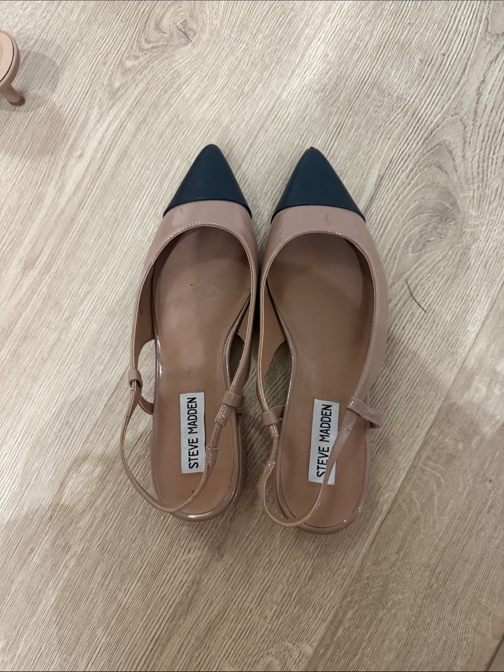 Steve Madden Nude and Black Pointed Toe Slingback Flats